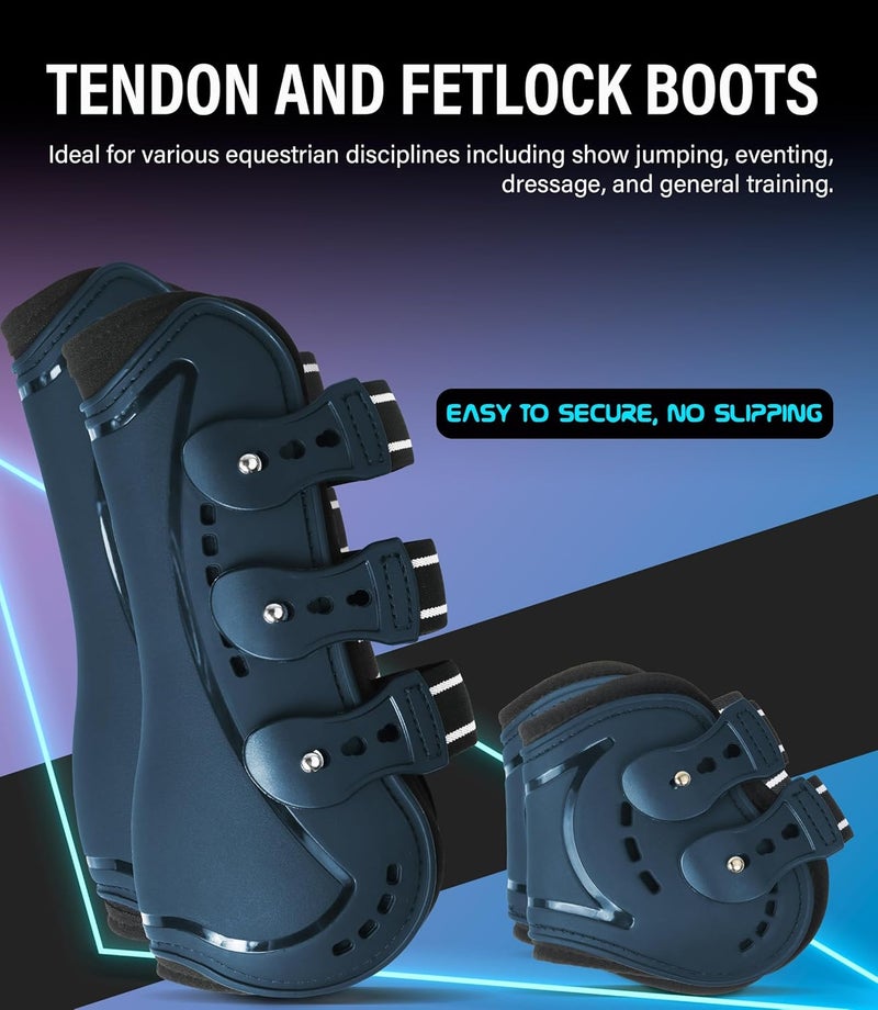 HackFond Horse Tendon Boots, Fetlock Boots & Open Front Boots for Jumping, Set of 4, Horse Protection Leg Guard - Image 2